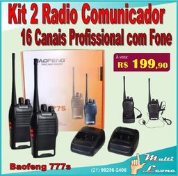 Título do anúncio: Kit 2 Radio Comunicador Baofeng 777s Vhf/uhf 16 Canais Profissional Com Fone