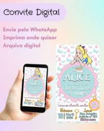 Título do anúncio: Convite de aniversário infantil digital Alice no País das Maravilhas 