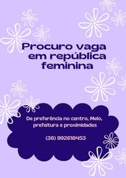 Título do anúncio: Vaga em República feminina