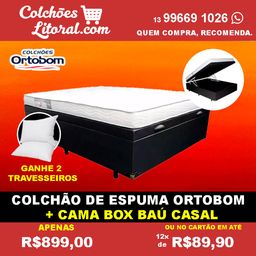 Cama Box cama box Baú + Colchao Ortobom Espuma -Frete Grátis - cama box cama box