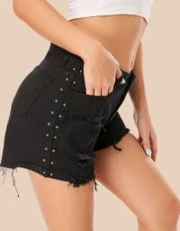 Título do anúncio: Shorts Jeans Preto Cintura Alta Feminino Veste 36