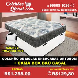 Cama box cama box Cama Box Baú + Colchao Molas Ensacadas Ortobom - Frete Grátis