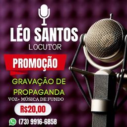 Título do anúncio: Santo André SP, Léo Santos Locutor Gravação De Propaganda Volante Vinheta Carro Som.