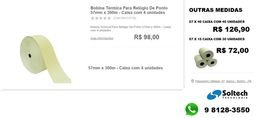 Bobina Térmica para Relógio de Ponto Eletrônico REP (57 mm x 300 m) Maxprint Cx 04 Un
