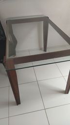 Título do anúncio: Mesa com base de madeira de lei e tampo de vidro