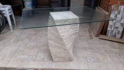 Título do anúncio: Mesa de vidro com pé em marmore , 1,20 por 80 sem cadeiras