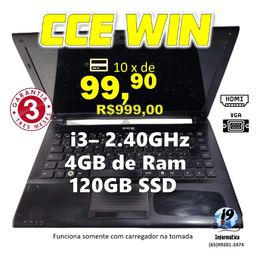 Título do anúncio: Notebook CCE Win i3 - 4GB Ram + 120GB de SSD com Garantia e em 10 x no cartão!!
