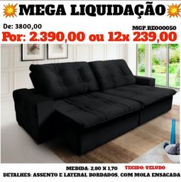Título do anúncio: Saldão Ponta Grossa Sofa Retratil e Reclinavel 2,80 em Veludo e Molas Bordados-Grande