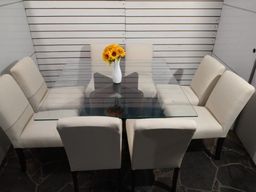 Título do anúncio: Mesa vidro grosso 1,20x1,20 c/8 cadeiras impermeabilizadas maciças de luxo