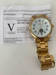 Título do anúncio: Relógio vivara akium edição especial banhado a ouro completo com caixa e nota fiscal 
