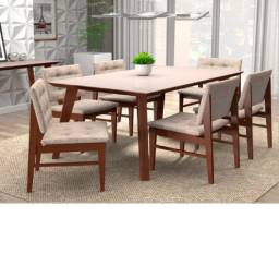 Título do anúncio: mesa vidro naiara c/ 6 cadeira estofadas flamingo