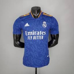 Título do anúncio: Camisa Real Madrid Away 21/22 s/n° Jogador Masculina - Azul+Laranja