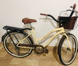 Título do anúncio: Bicicleta Aro 26 Retrô Vintage Feminina Cesta vime Bege