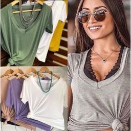 Título do anúncio: Blusa/Tshirt podrinha basica  feminina Blusinha Gola V - Roupas Femininas
