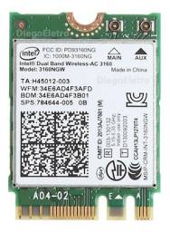 Título do anúncio: placa wifi interna notebook Intel Wireless AC 3160NGW Dual Band 2.4 / 5g Bluetooth