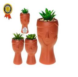 Título do anúncio: Vaso Cachepos De Cerâmica Face Rosto Planta Artificial 14cm
