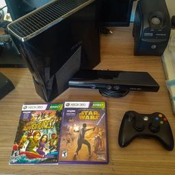 Título do anúncio: Xbox 360 Slim Black Piano + Controle + Kinect + 2 jogos