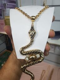 Título do anúncio: Cordão feminino elo português 50cm<br>Pingente Cobra serpente banhado a ouro 18k 