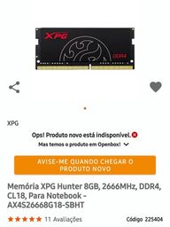 Título do anúncio: Memória RAM NOTEBOOK XPG 2666MHZ 8GB