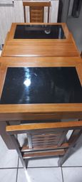 Título do anúncio: Moderna mesa de madeira extensora com tampo de vidro preto 4 cadeiras estofadas