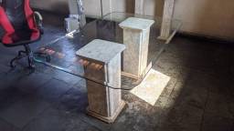 Título do anúncio: Mesa de vidro e aparador com colunas de mármore 