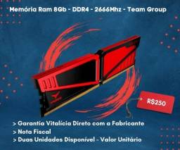 Título do anúncio: Memória Ram DDR4 8Gb 2666Mhz - Team Group T-Force Vulcan