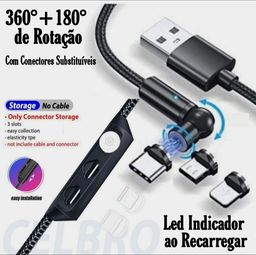 Título do anúncio: Cabo Uub Magnético Leve Iluminação 360°+180° Rotação - 3em1, 2M - Smartphone Android/IOS