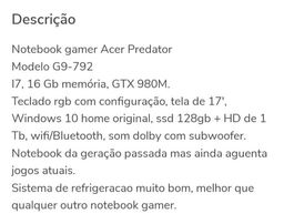 Título do anúncio: Notebook Gamer Acer Predator 