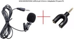 Título do anúncio: Microfone Lapela 3.5mm p2 + adaptador para p3