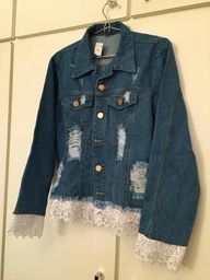 jaqueta jeans com renda branca