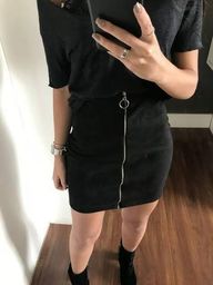 saia suede com ziper na frente