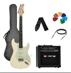 Título do anúncio: Kit Guitarra Tagima Woodstock Tg500 Ow Strato  + Amplificafor Borne G30 Preto