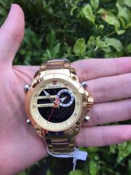 Título do anúncio: Relógio Naviforce Dual Time Dourado Caixa Grande