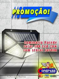Título do anúncio: Luminaria Solar Parede  100Led 20w C/ Sensor Jardim 