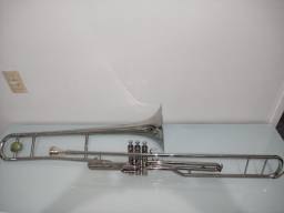 Título do anúncio: Trombone Pistos longo Prince. Sibemol BB Niquel , muito Lindo 
