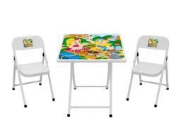 Título do anúncio: Conjunto Infantil Escolar Mesa com 2 Cadeiras Dobrável - Aço Mix