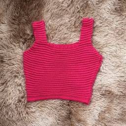Título do anúncio: Cropped de tricô rosa pink
