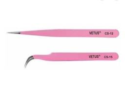 Título do anúncio: Conjunto de pinças para alongamento de cílios Vetus ponta fina e ponta curvada rosa