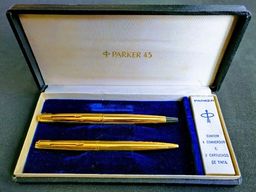 Título do anúncio: Conjunto Parker 45 - caneta tinteiro esferográfica vintage original ouro