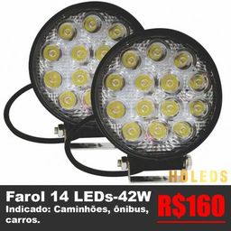 Farol de Milha 14 LEDs 42W Redondo - Troller, Caminh�o e �nibus