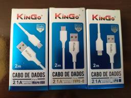 Título do anúncio: Kingo 2 metros cabo carregador Tipo C - Iphone - Micro USB v8