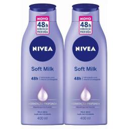 Título do anúncio: Kit 2x400ml Hidratante Corporal Nivea Soft Milk, pele seca - 48h de hidratação