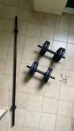 Título do anúncio: Kit Completo Musculação Fitness Barras 40kg Anilhas Presilha