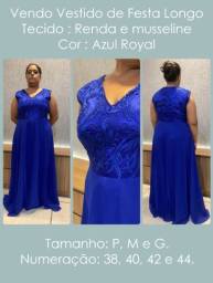 Título do anúncio: Vendo vestido de festa G azul royal renda soltinho casamento madrinha formatura