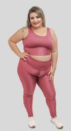 Título do anúncio: Conjunto Top Calça Legging Jacquard Rosa Fitness Academia Plus Size