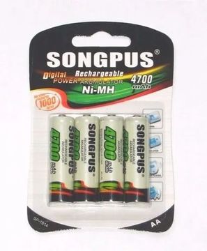 Pilhas Recarregavel Aa 4700mah Maxday Songpus 1000 Recargas<br><br>