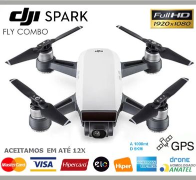 Drone DJI Spark +Controle+2 Baterias, GPS, Vídeo Full+HD Fotos 12MP, Novíss, Maleta, Troco