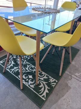 Mesa de Jantar de Vidro com Base em ferro 120x80