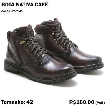 Bota Nativa Café Couro Legítimo Genuíno Apenas Número 42