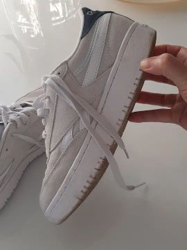 Tênis Reebok Branco cinza azul marinho em couro original 